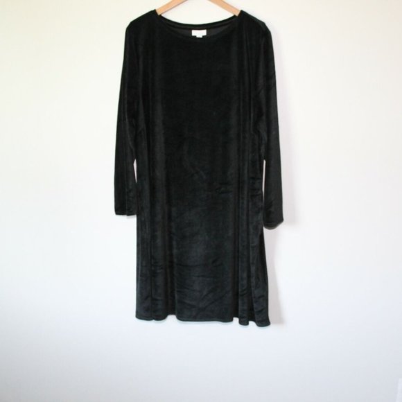 Pure J. Jill Long Sleeve Velvet Velour Dress Black Pockets Plus Size 3X H13093 - Picture 5 of 10